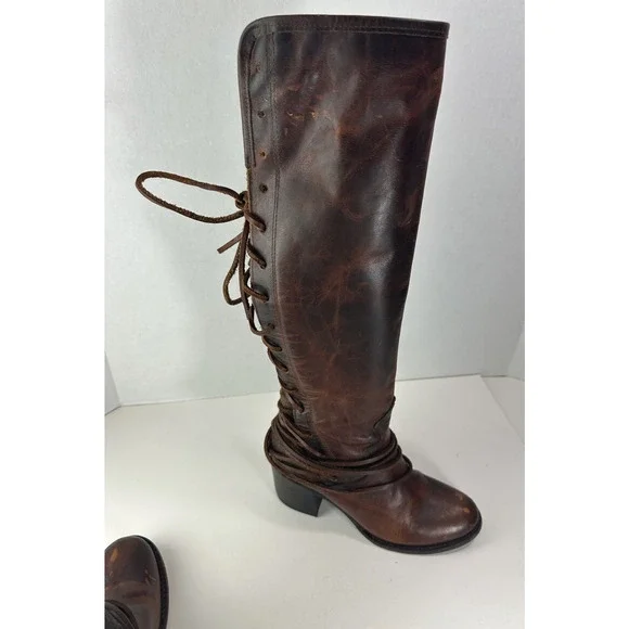 *Flawed Freebird Coal Boots Distressed Leather Tall Lace Up Western Festival 8 - Picture 13 of 16